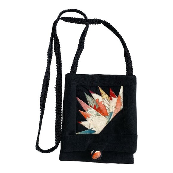 Handcrafted Quilted Crossbody Bag With Floral Appliqué Design & Button Closure - Picture 2 of 7